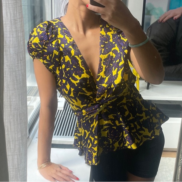 A.L.C. Aya Floral Silk Jacquard Twist-Front Top - Picture 1 of 6
